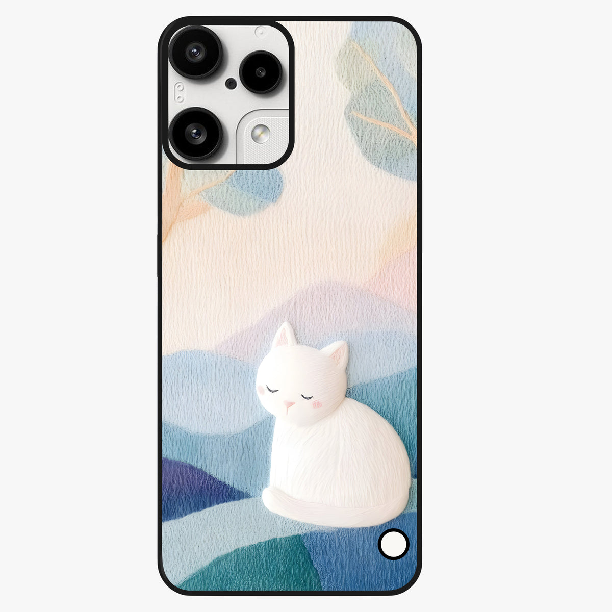 Cotton Dream Cat Glass Case showing flat back view with soft dreamy cat artwork and glossy glass finish.