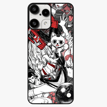 Crimson Chaos Panel Glass Case showing flat back view with bold crimson abstract artwork and glossy glass finish.