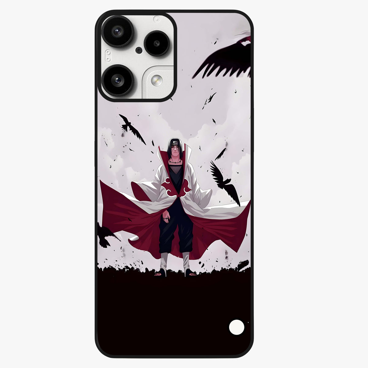 Crimson Crow Ascension Glass Case showing flat back view with mystical crow artwork and glossy glass finish.