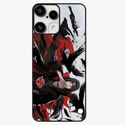 Crimson Crow Illusion Glass Case showing flat back view with artistic crow illusion artwork and glossy glass finish.