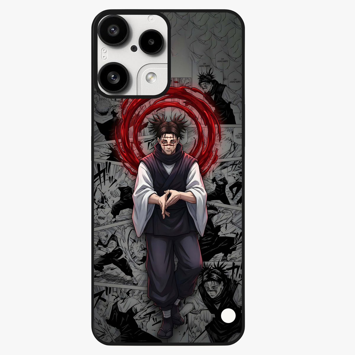 Cursed Ritual Ascension Glass Case showing flat back view with dark ritual themed artwork and glossy glass finish.