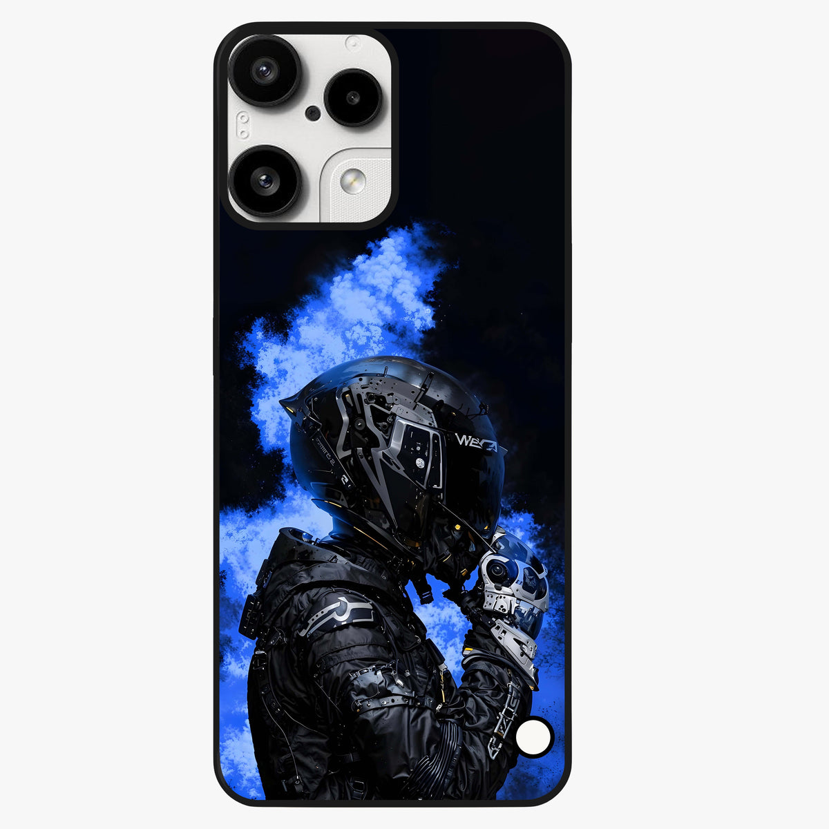Cyber Sentinel Protocol Glass Case showing flat back view with futuristic cyber themed artwork and glossy glass finish.