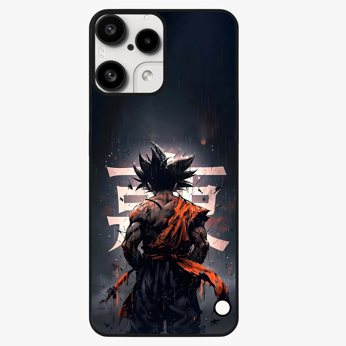 Dark Warrior In Rain Glass Case showing flat back view with warrior artwork in rainy atmosphere and glossy glass finish.