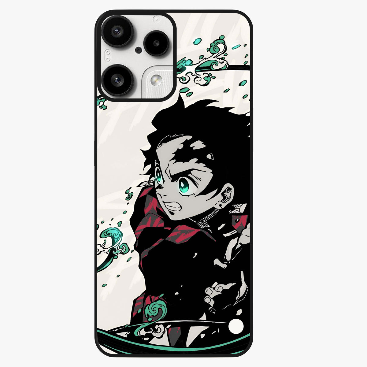 Demon Slayer Glass Case showing flat back view with bold anime inspired artwork and glossy glass finish.