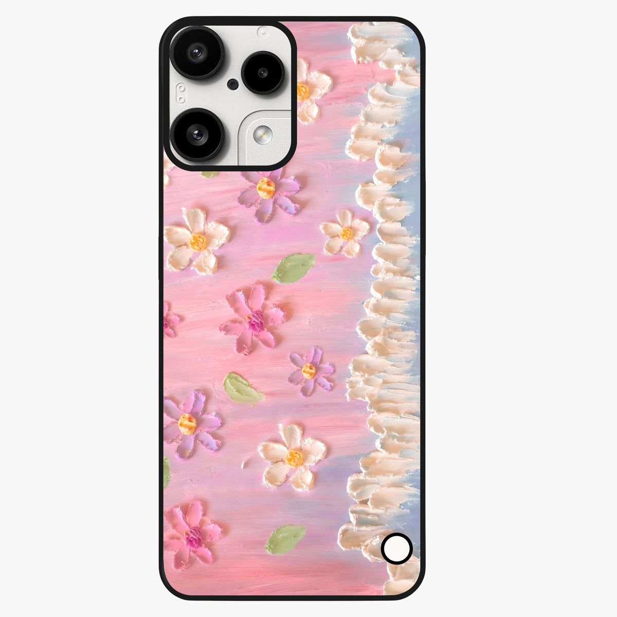 Dreamy Painted Garden Glass Case showing flat back view with artistic painted floral garden artwork and glossy glass finish.