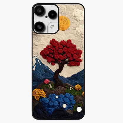 Eternal Nature Tapestry Glass Case showing flat back view with intricate nature tapestry artwork and glossy glass finish.