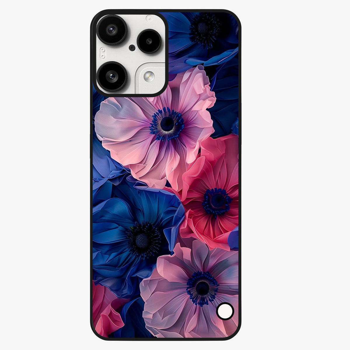 Flower Paper Art Pattern Glass Case showing flat back view with paper cut style floral artwork and glossy glass finish.