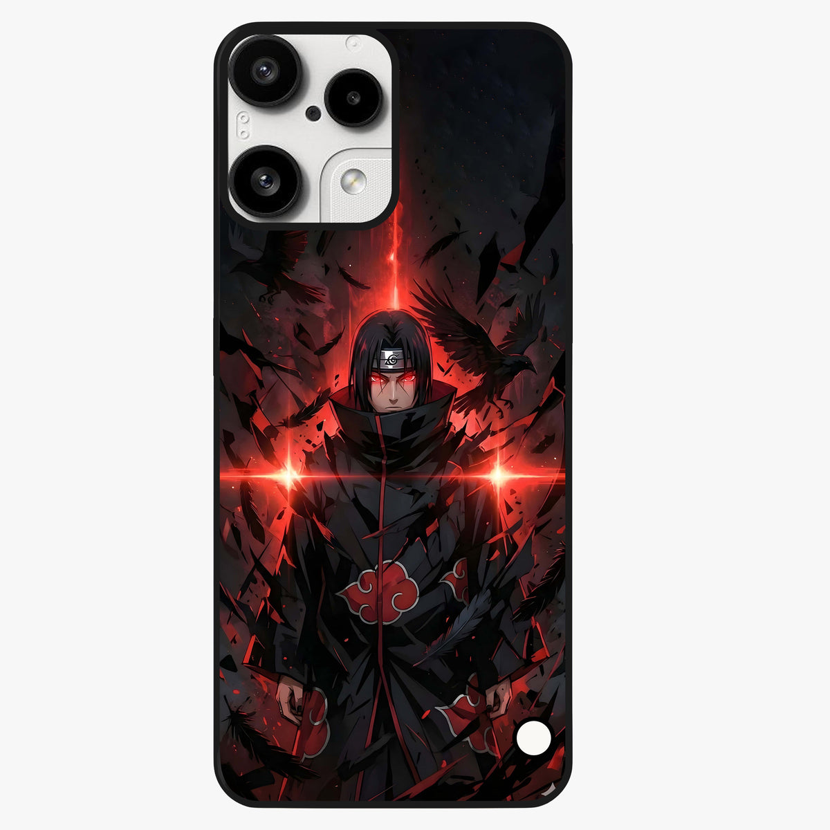Focused Blade Discipline Glass Case showing flat back view with warrior sword themed artwork and glossy glass finish.