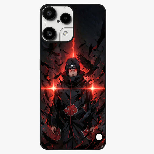 Focused Blade Discipline Glass Case showing flat back view with warrior sword themed artwork and glossy glass finish.