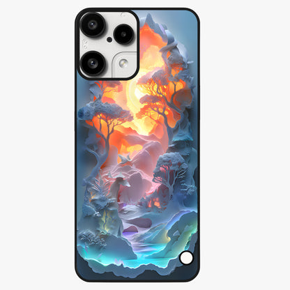 Glow Forest Portal Glass Case showing flat back view with glowing forest portal artwork and glossy glass finish.