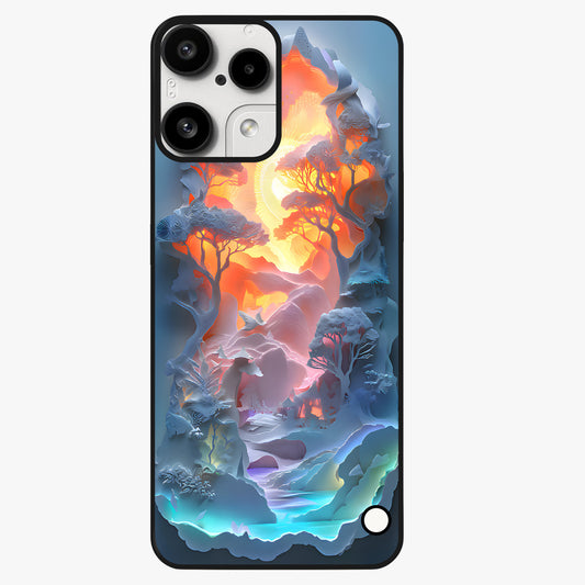 Glow Forest Portal Glass Case showing flat back view with glowing forest portal artwork and glossy glass finish.