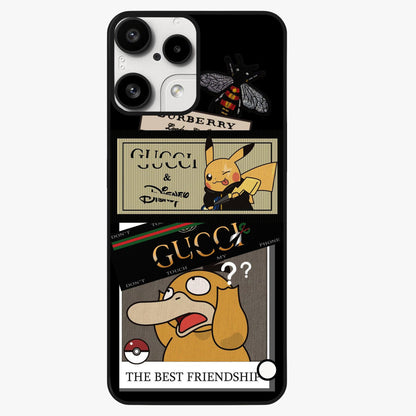 Gucci Play Mashup Glass Case showing flat back view with luxury inspired graphic artwork and glossy glass finish.