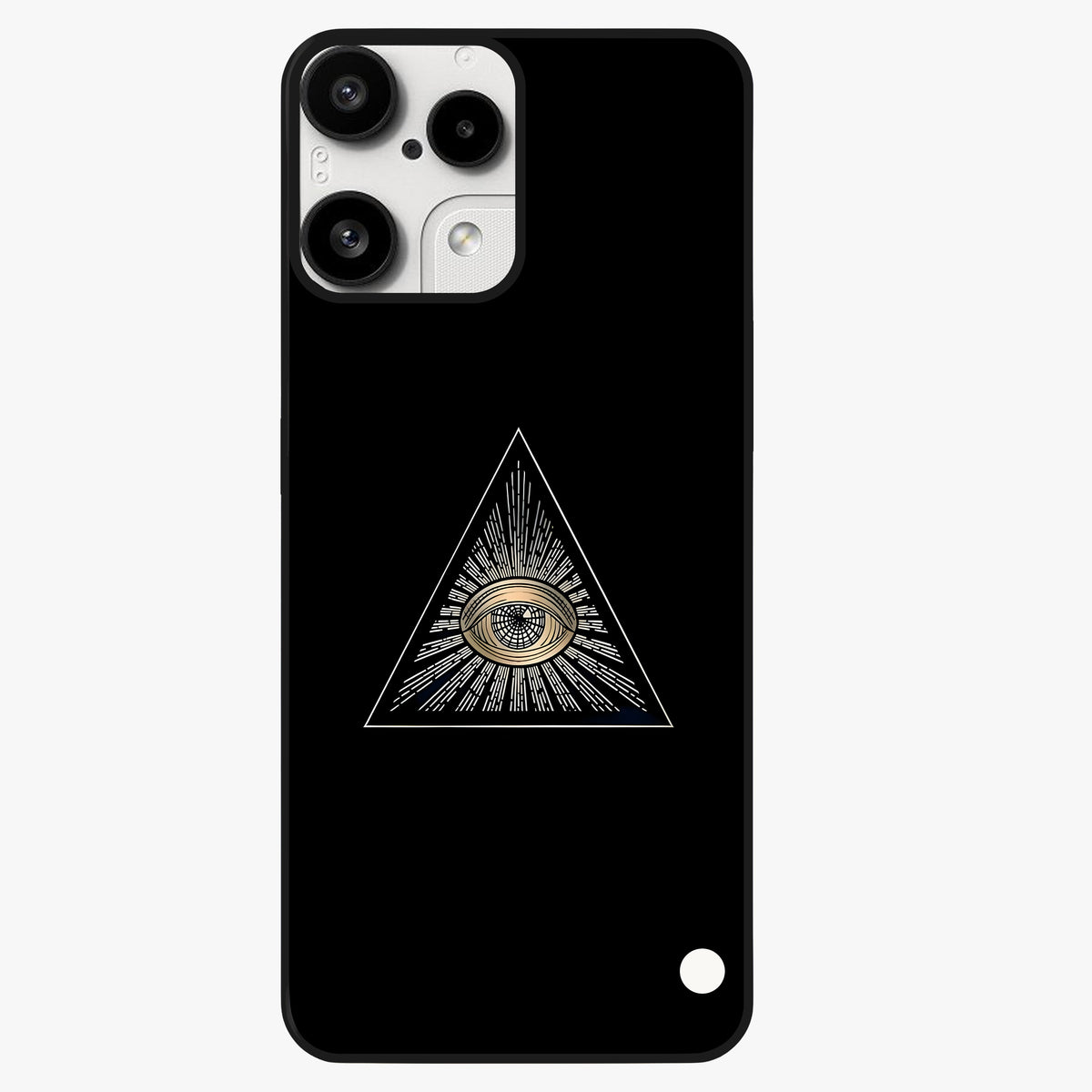 Illuminati Evil Glass Case showing flat back view with mysterious illuminati symbol artwork and glossy glass finish.