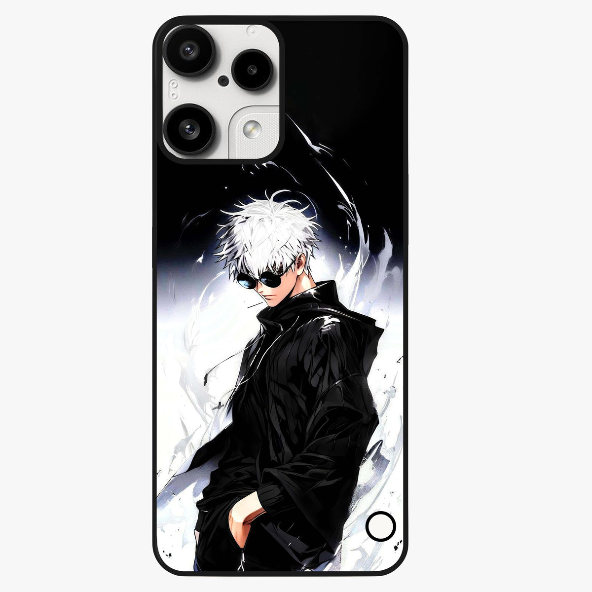 Limitless Shadow King Glass Case showing flat back view with powerful shadow warrior artwork and glossy glass finish.