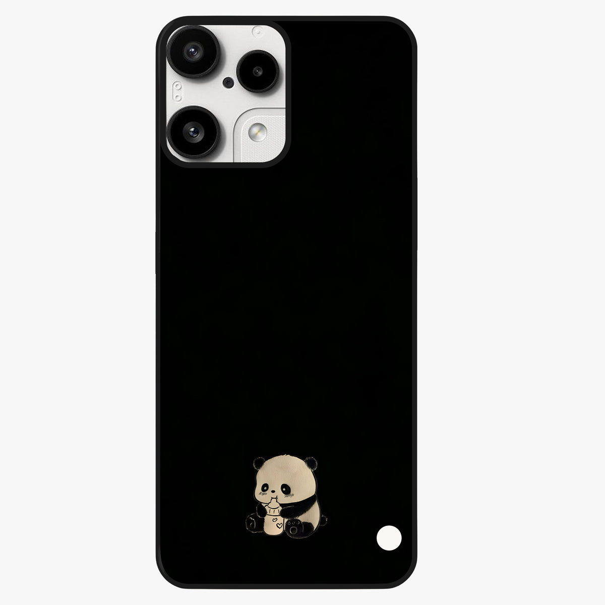 Midnight Panda Love Glass Case showing flat back view with cute panda themed artwork and glossy glass finish.