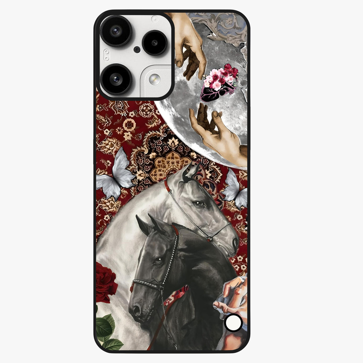 Moonlit Royal Stallion Glass Case showing flat back view with majestic horse under moonlight artwork and glossy glass finish.