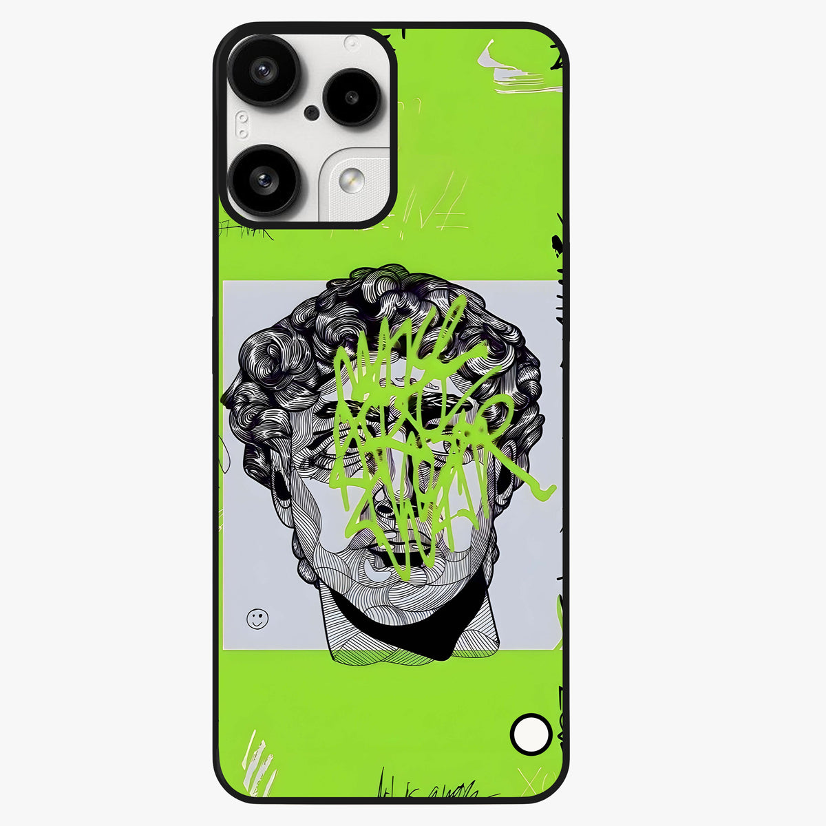 Neo Graffiti Rebellion Glass Case showing flat back view with vibrant graffiti artwork and glossy glass finish.