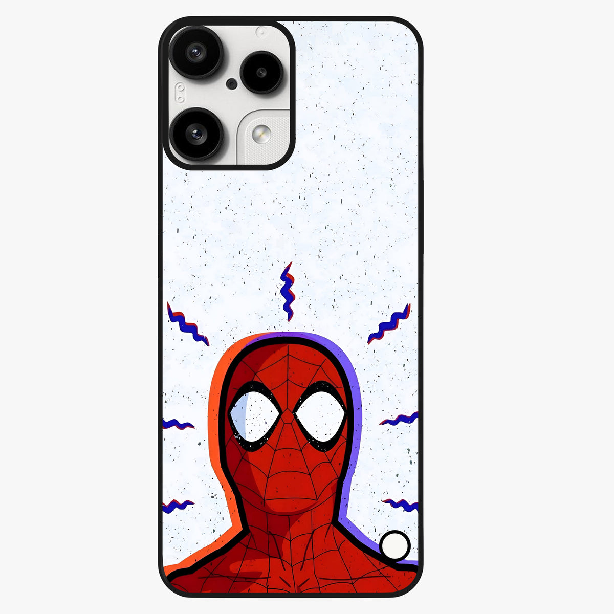 Omg Spiderman Glass Case showing flat back view with bold superhero inspired artwork and glossy glass finish.