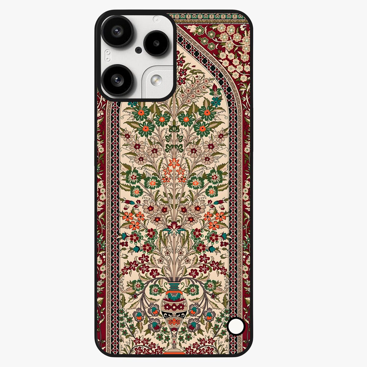 Persian Inspired Glass Case showing flat back view with ornate Persian style pattern artwork and glossy glass finish.