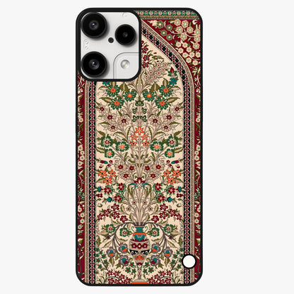 Persian Inspired Glass Case showing flat back view with ornate Persian style pattern artwork and glossy glass finish.