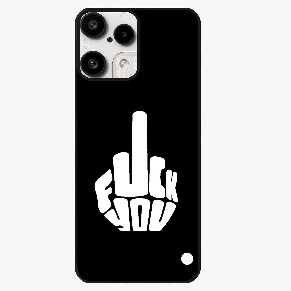 Rebel Mode On Glass Case showing flat back view with bold rebellious typography artwork and glossy glass finish.