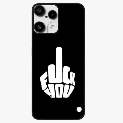 Rebel Mode On Glass Case showing flat back view with bold rebellious typography artwork and glossy glass finish.