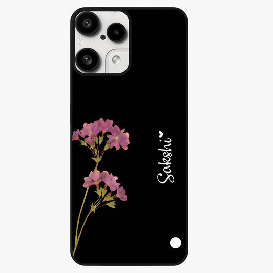 Riching Lavender Flower Custom Name Glass Case showing flat back view with lavender floral artwork and personalized name design.