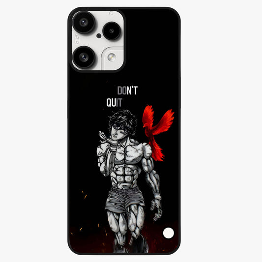 Rise Beyond Limits Glass Case showing flat back view with motivational typography artwork and glossy glass finish.