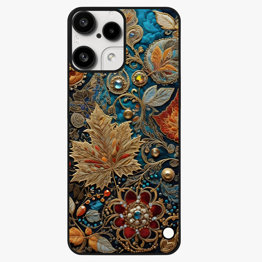Royal Jewel Garden Glass Case showing flat back view with decorative floral garden artwork and glossy glass finish.