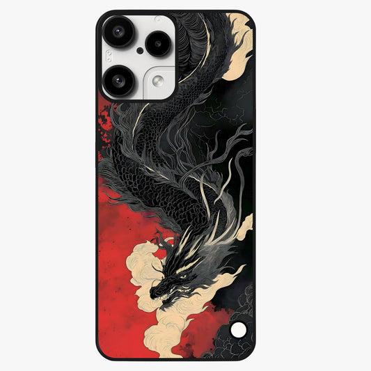 Shadow Dragon Fury Glass Case showing flat back view with fierce dragon artwork and glossy glass finish.