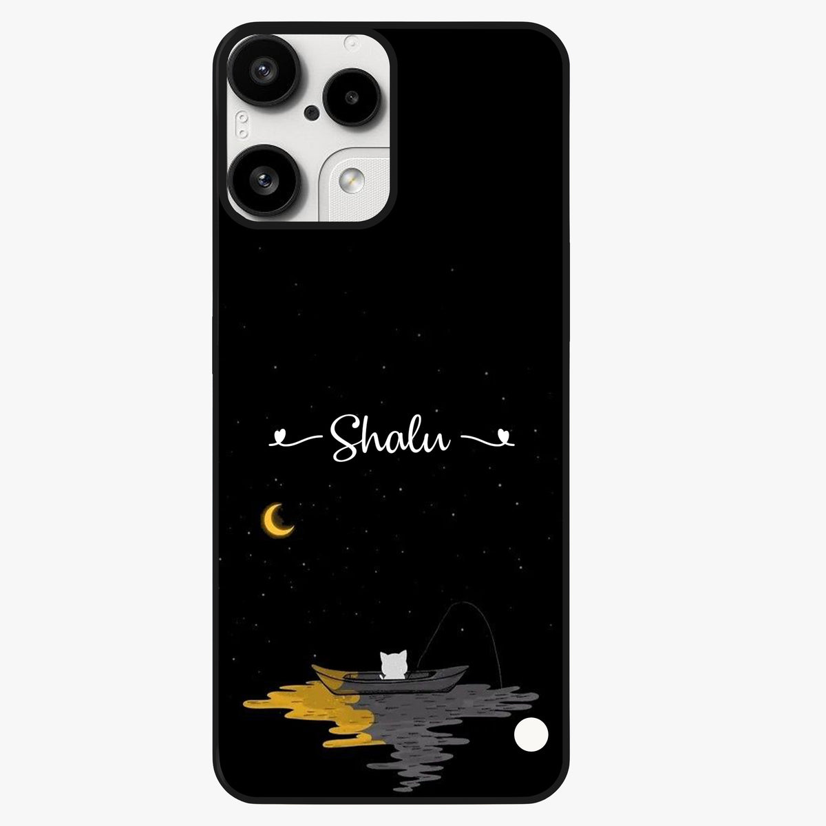 Silent Night Row Glass Case showing flat back view with calm night themed artwork and glossy glass finish.