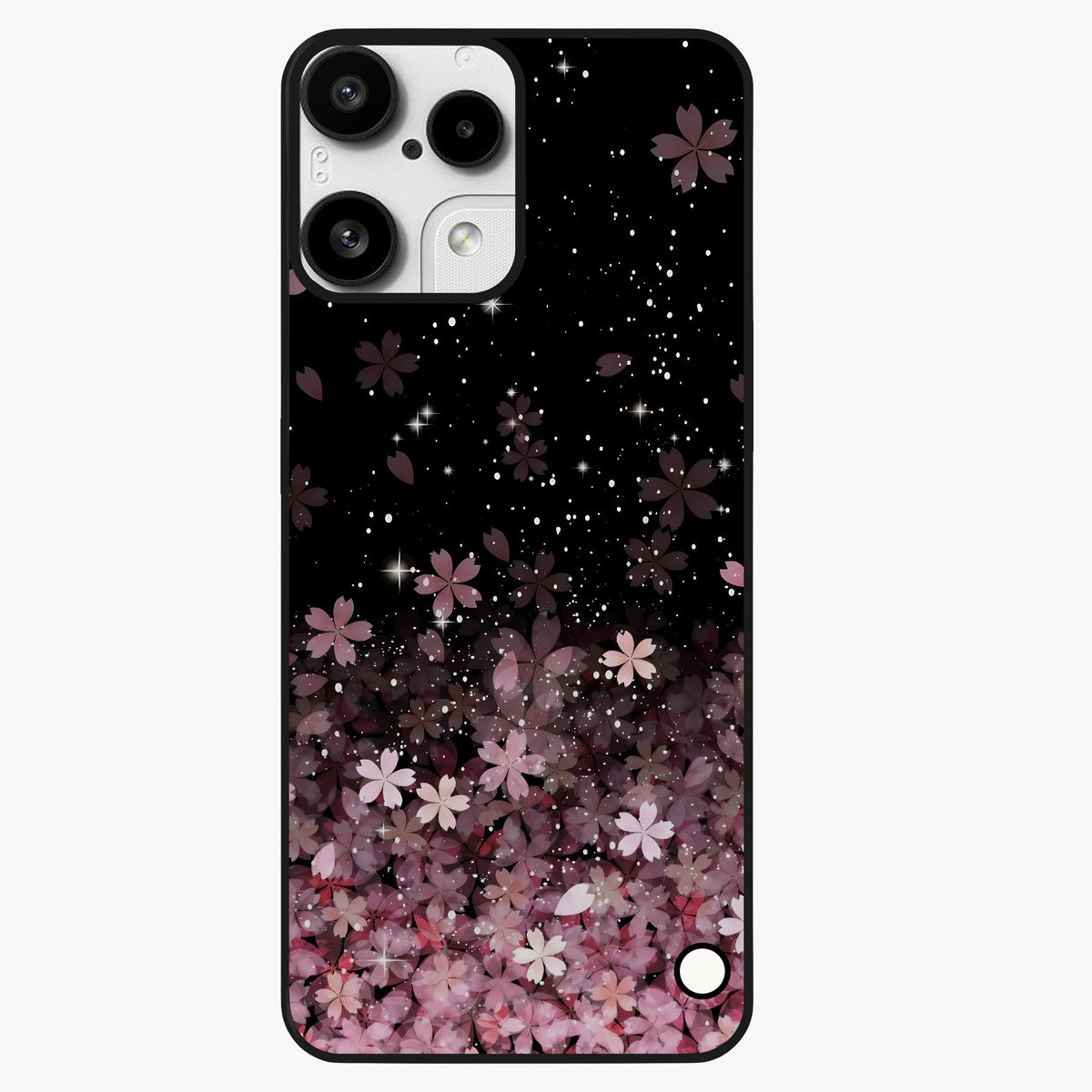 Small Starry Flowers Glass Case showing flat back view with delicate starry floral artwork and glossy glass finish.