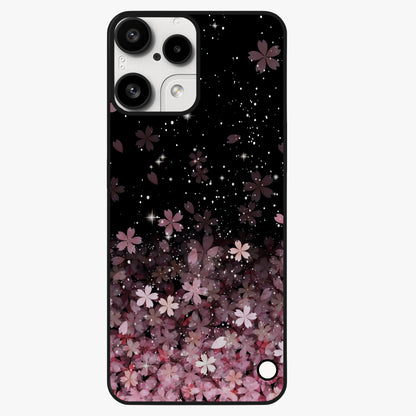 Small Starry Flowers Glass Case showing flat back view with delicate starry floral artwork and glossy glass finish.