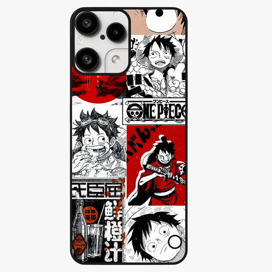Strawhat Chaos Panels Glass Case showing flat back view with anime inspired chaos panel artwork and glossy glass finish.