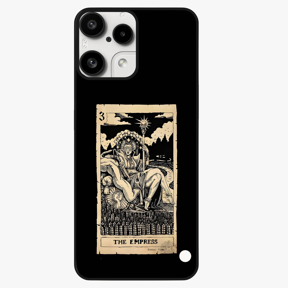 The Empress Glass Case showing flat back view with regal feminine artwork and glossy glass finish.