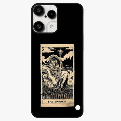 The Empress Glass Case showing flat back view with regal feminine artwork and glossy glass finish.