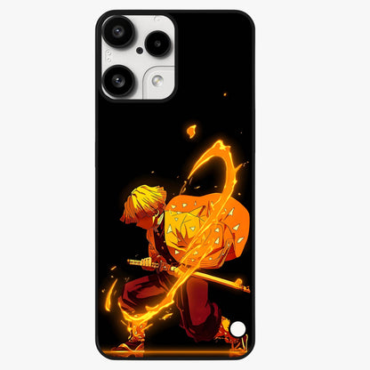 Thunder Flame Execution Glass Case showing flat back view with powerful flame and lightning artwork and glossy glass finish.