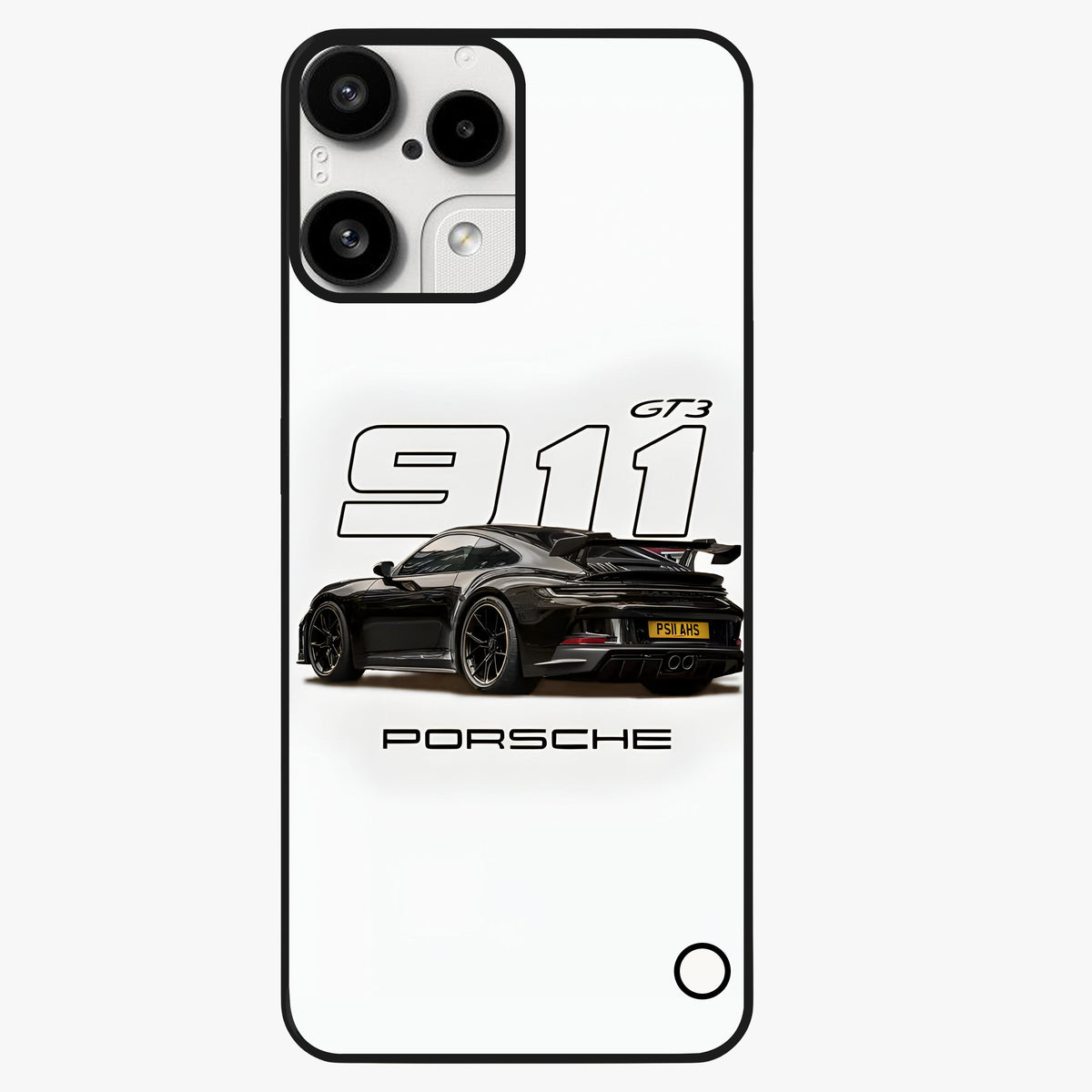 Turbo Legacy Icon Glass Case showing flat back view with iconic sports car inspired artwork and glossy glass finish.