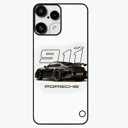 Turbo Legacy Icon Glass Case showing flat back view with iconic sports car inspired artwork and glossy glass finish.