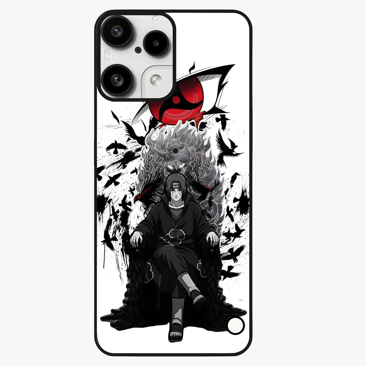 Uchiha Shadow Throne Glass Case showing flat back view with cosmic underwater themed artwork and glossy glass finish.