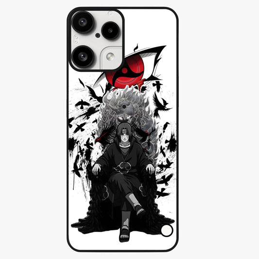 Uchiha Shadow Throne Glass Case showing flat back view with cosmic underwater themed artwork and glossy glass finish.