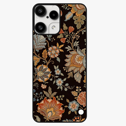 Vintage Floral Dream Glass Case showing flat back view with classic floral artwork and glossy glass finish.