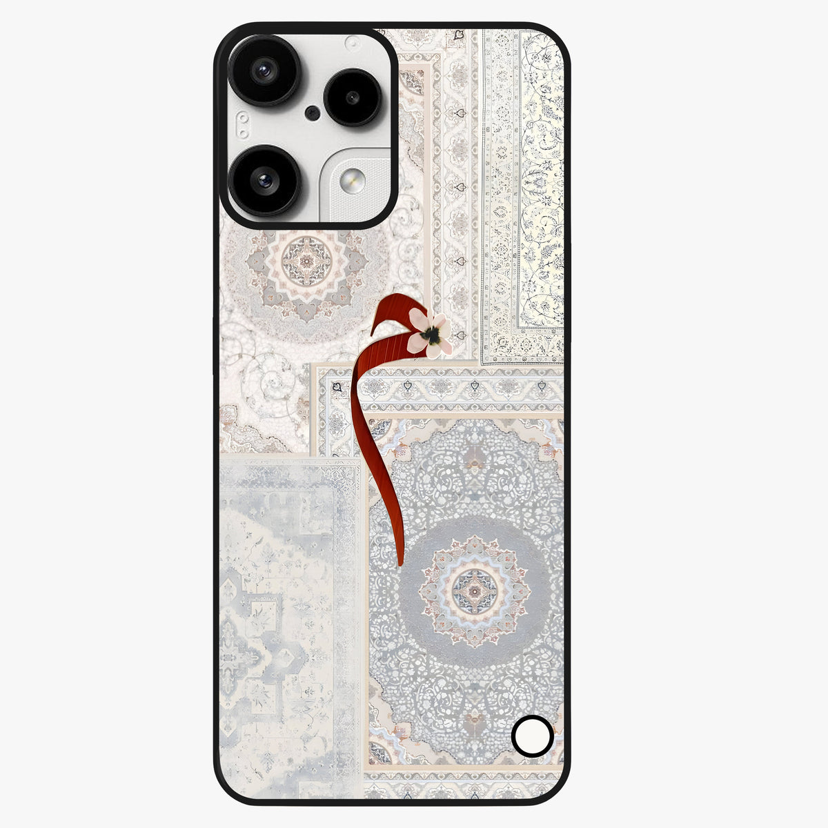 White Aesthetic Bow Glass Case showing flat back view with minimal bow artwork and glossy glass finish.