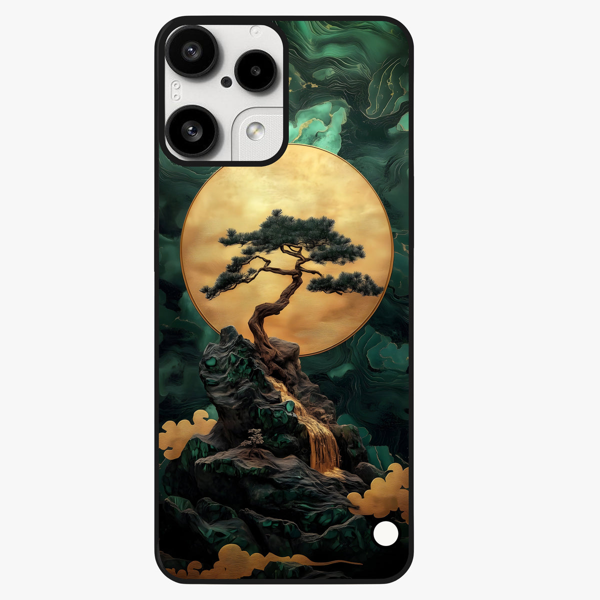 Zen Moon Rise Glass Case showing flat back view with calm moonrise artwork and glossy glass finish.
