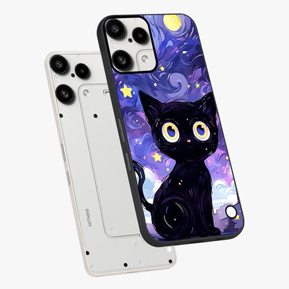 Abstract Cat Art Glass Case displayed in angled mockup highlighting modern abstract cat artwork and sleek glass surface.