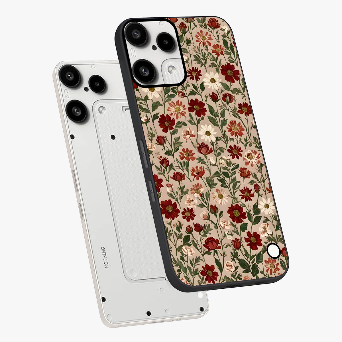 Biege Flower With Leaf Glass Case displayed in angled mockup highlighting minimal floral leaf design and elegant aesthetic.