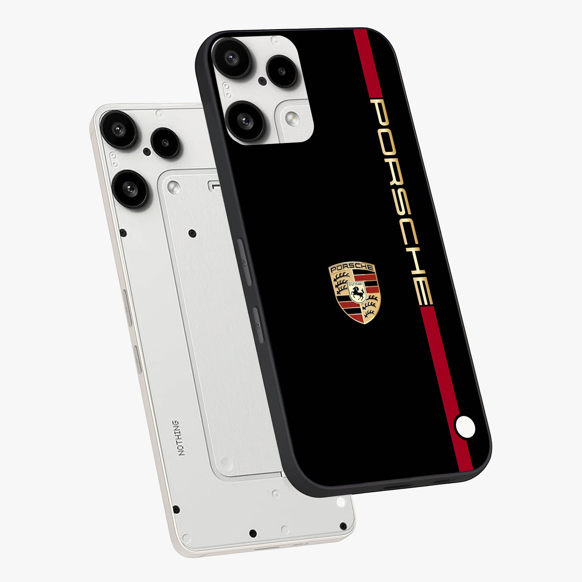 Black Minimal Porsche Glass Case displayed in angled mockup highlighting modern minimal car illustration and clean aesthetic design.