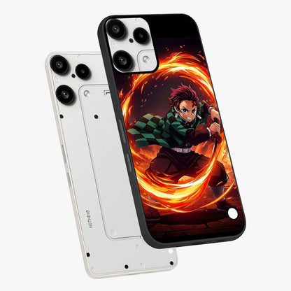 Blazing Sword Resolve Glass Case displayed in angled mockup highlighting powerful sword illustration and bold fantasy theme.