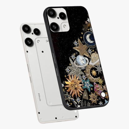 Cosmic Sparkle Dreams Glass Case displayed in angled mockup highlighting dreamy star sparkle design with celestial aesthetic.
