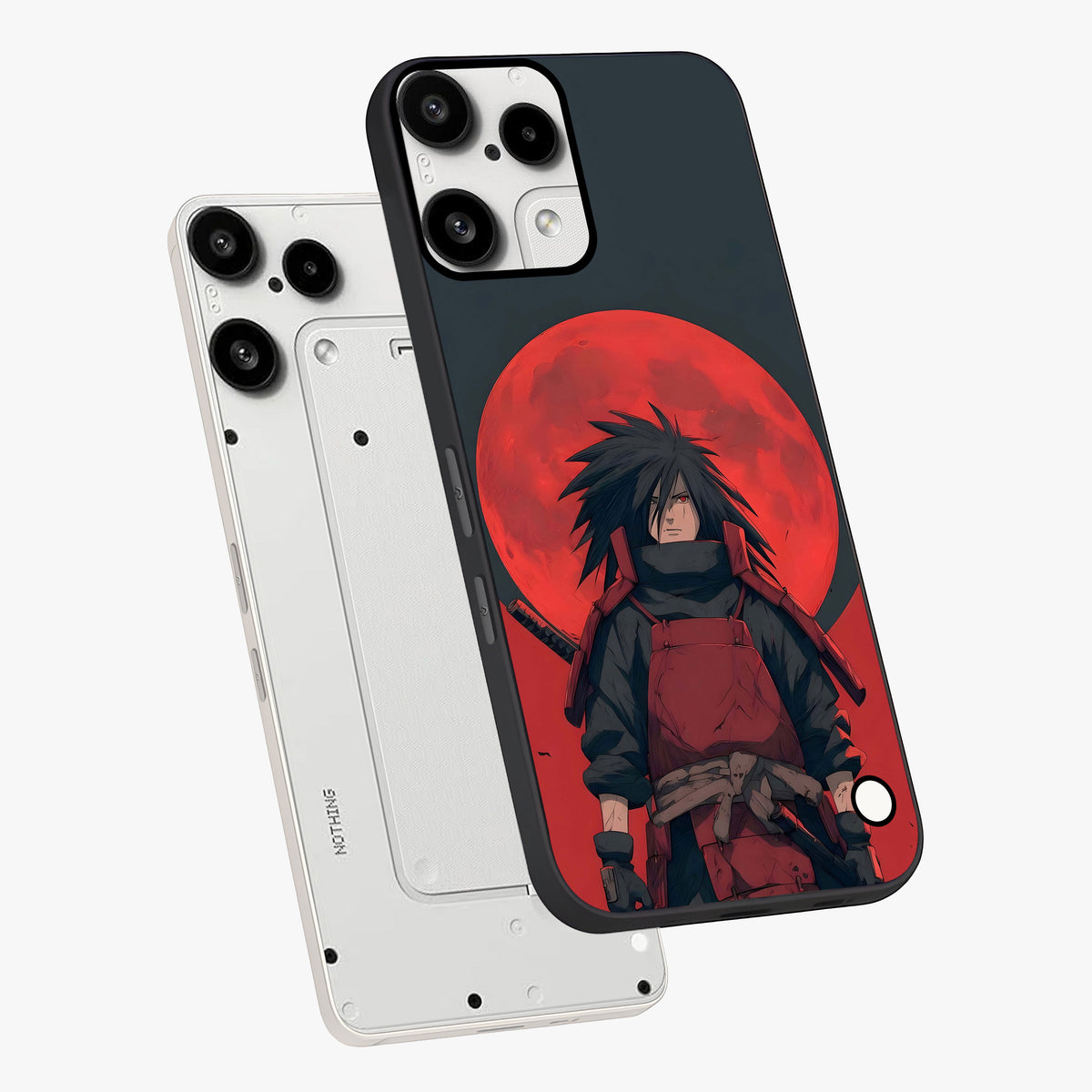 Crimson Moon Warlord Glass Case displayed in angled mockup highlighting dramatic crimson moon design with fantasy aesthetic.